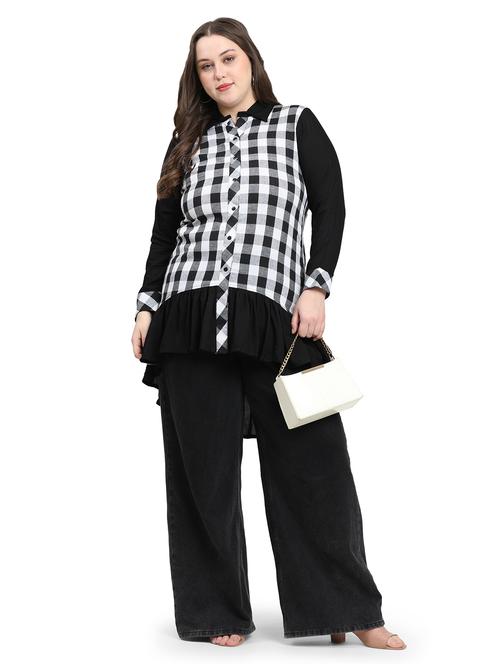 women checkered three quarter sleeve plus size kurta - 21869896 - Standard Image - 0
