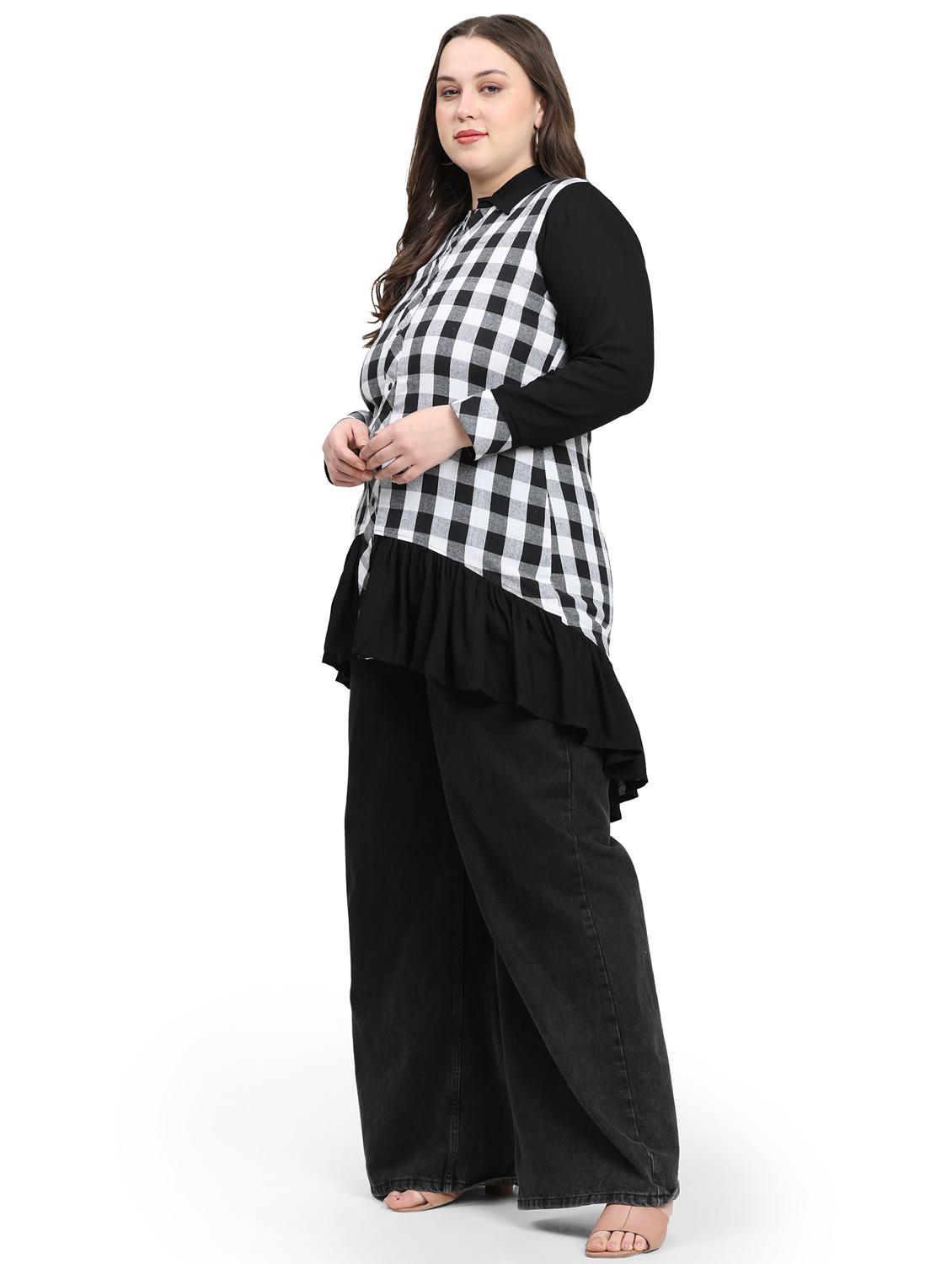 women checkered three quarter sleeve plus size kurta - 21869896 - Standard Image - 2