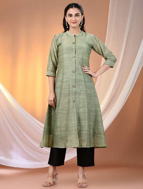 women solid three quarter sleeve a-line kurta - 21869899 -  Standard Image - 0
