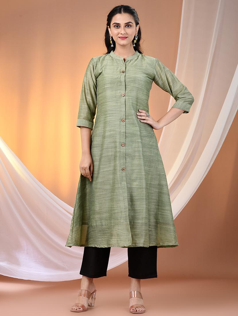 women solid three quarter sleeve a-line kurta - 21869899 -  Zoom Image - 0