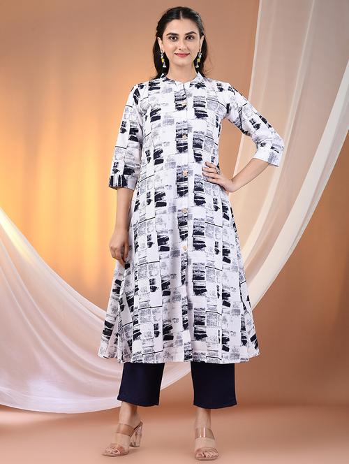 women printed three quarter sleeve a-line kurta - 21869901 - Standard Image - 0