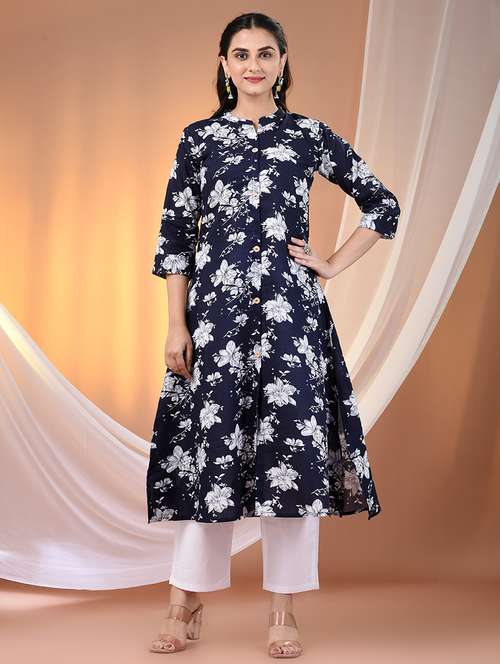 women floral printed three quarter sleeve a-line kurta - 21869902 -  Standard Image - 0
