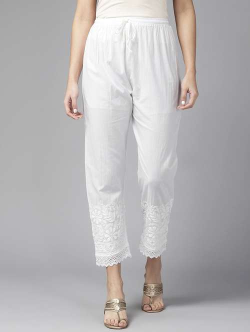 Women Embroidered Hem Tapered Pant