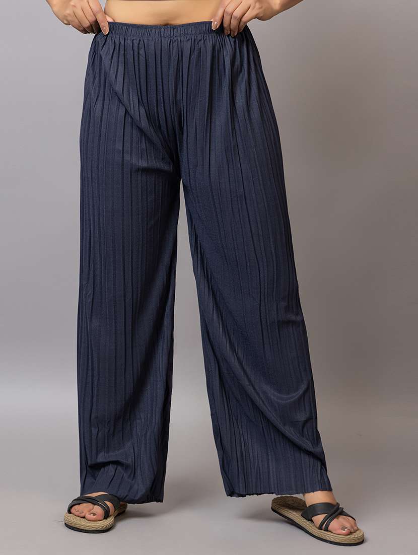 women solid mid rise straight palazzo