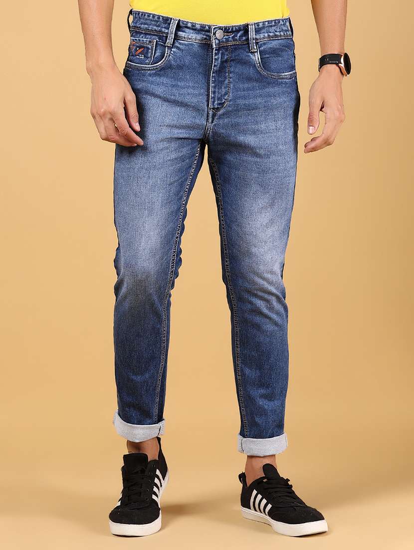 men solid mid rise slim fit jean
