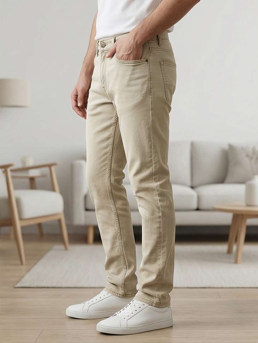 men plain high rise full length tapered jeans - 21871498 -  Standard Image - 2