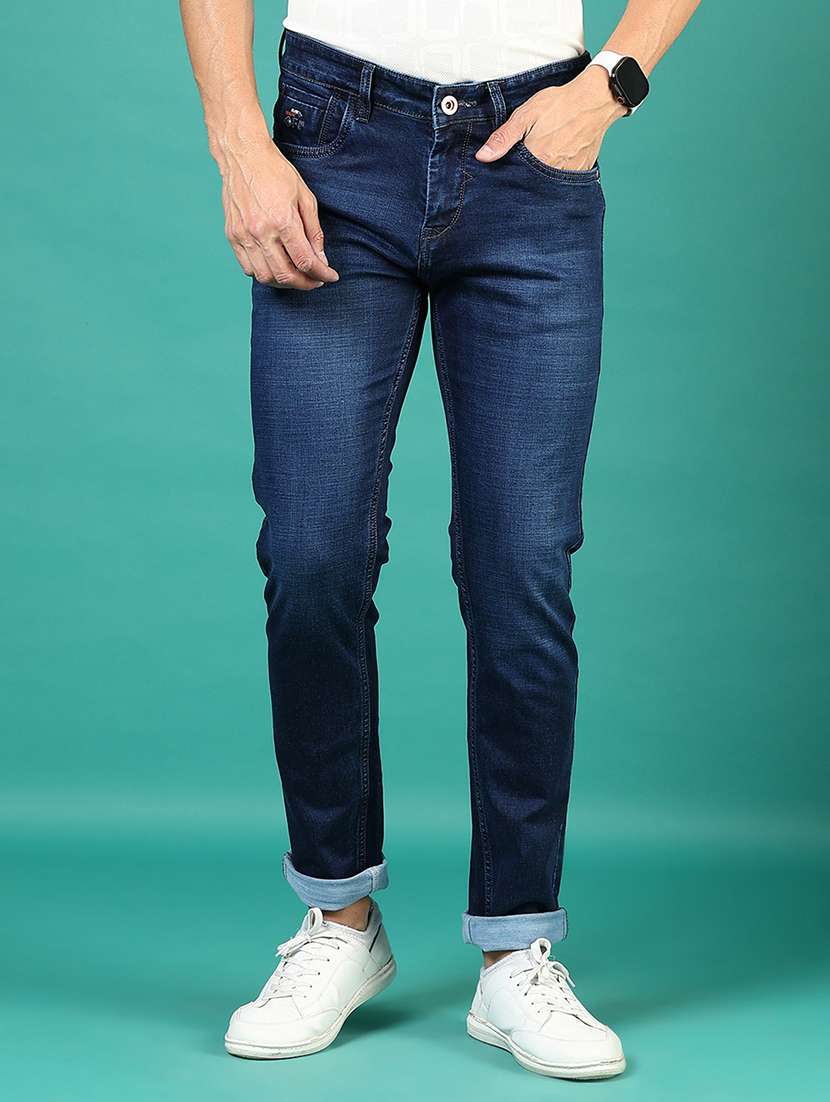 men solid mid rise slim fit jean