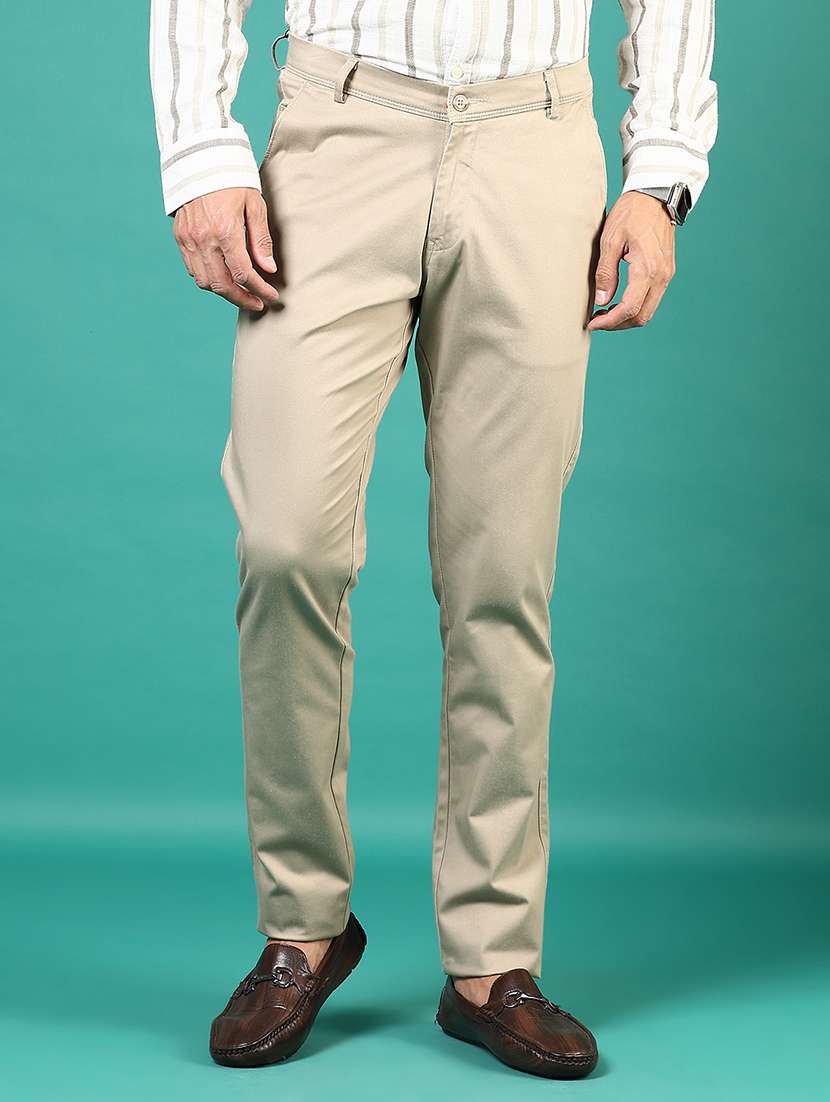 men solid md rise flat front casual chinos - 21871856 - Zoom Image - 0