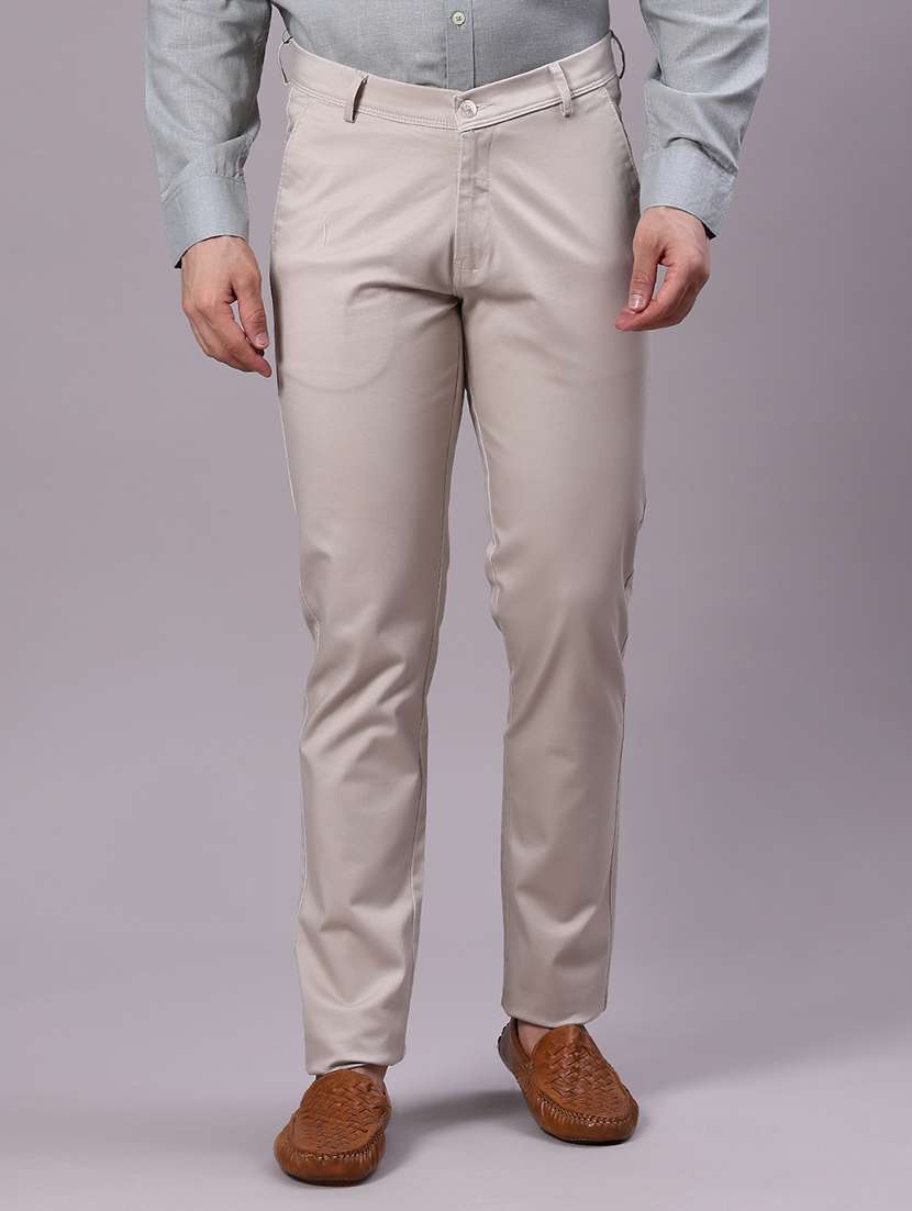 men solid mid rise casual chinos