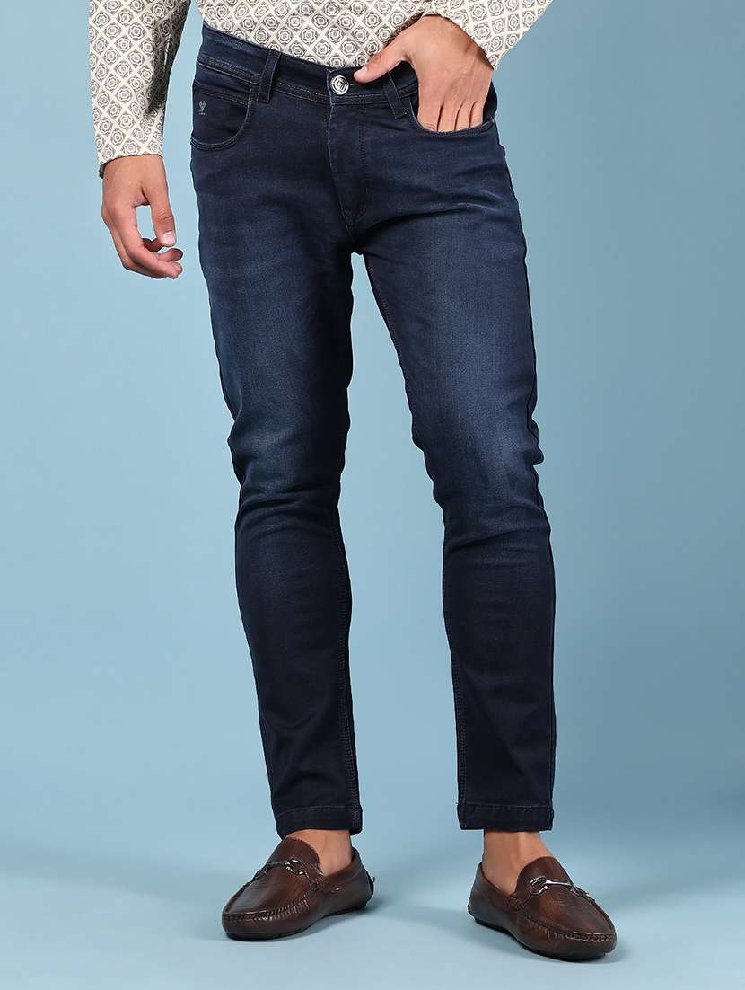 men solid mid rise slim fit jean