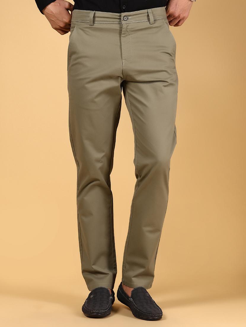 men solid md rise flat front casual chinos 