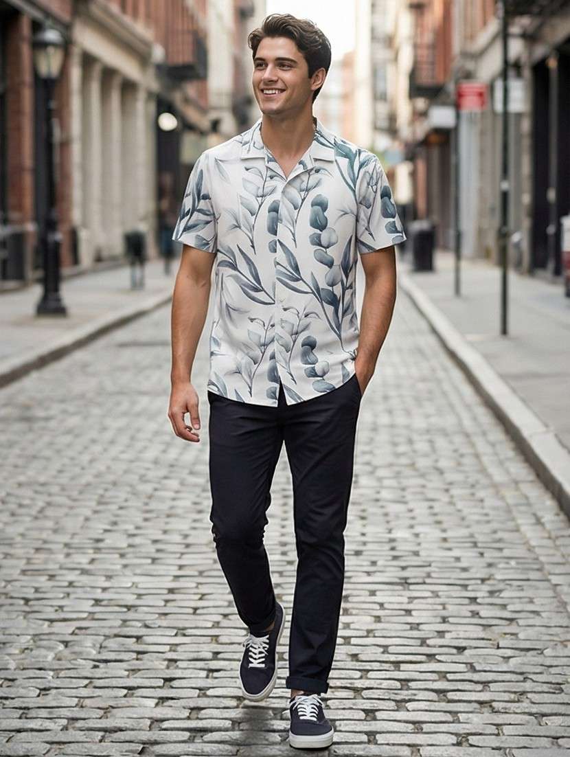 men floral printed short sleeve regular fit casual shirt - 21872438 -  Standard Image - 2