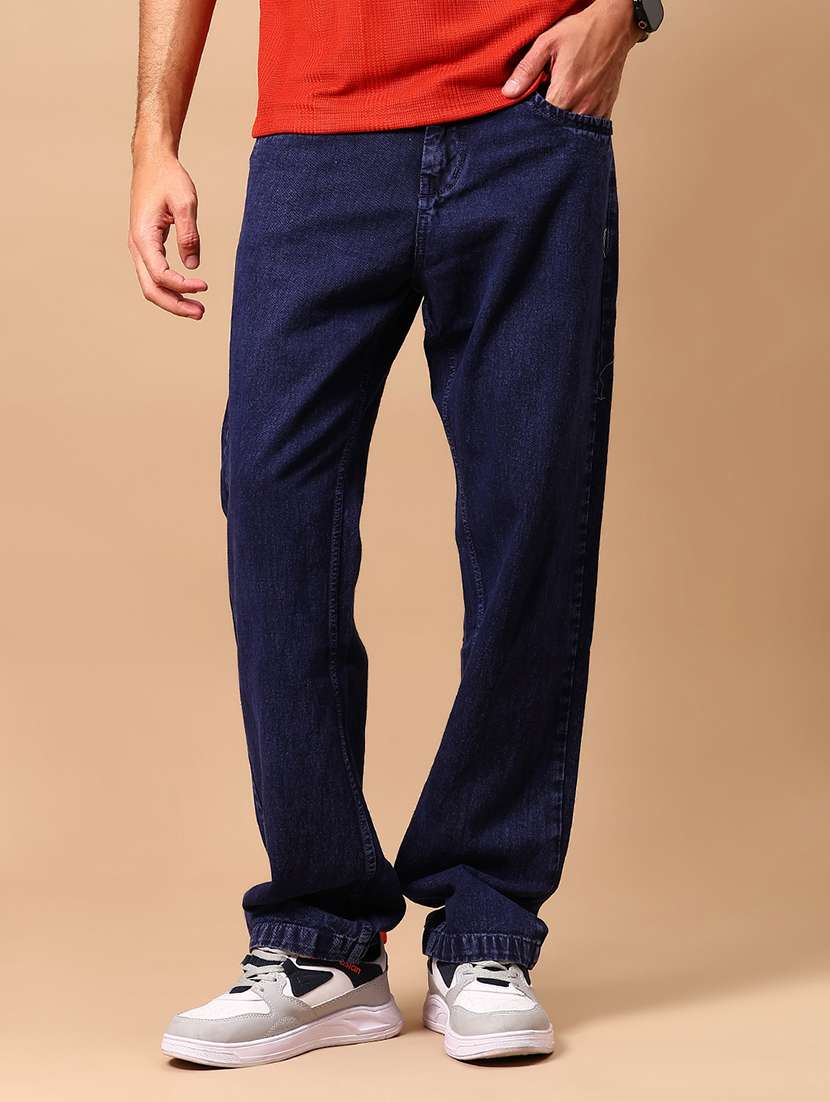 men solid mid rise baggy jeans