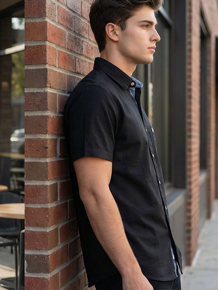 men solid short sleeve regular fit casual shirt - 21872479 -  Standard Image - 2