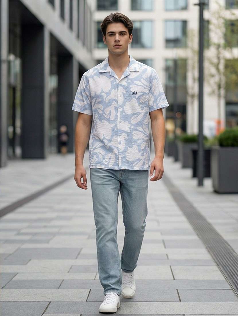 men printed short sleeve regular fit casual shirt - 21872504 -  Standard Image - 2