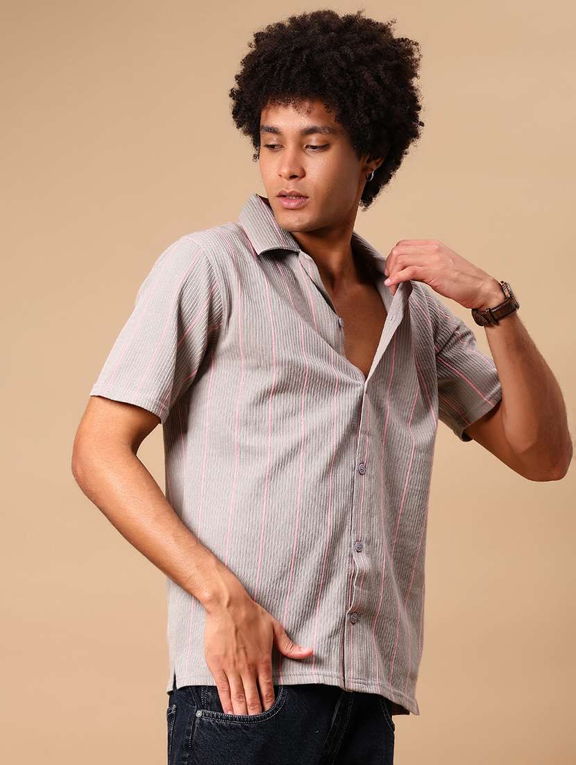 men striped cuban collared short sleeve shirt - 21872537 -  Standard Image - 2