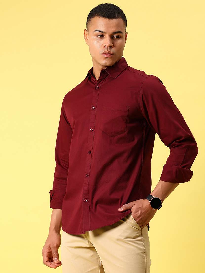 men solid colared long sleeve casual shirt