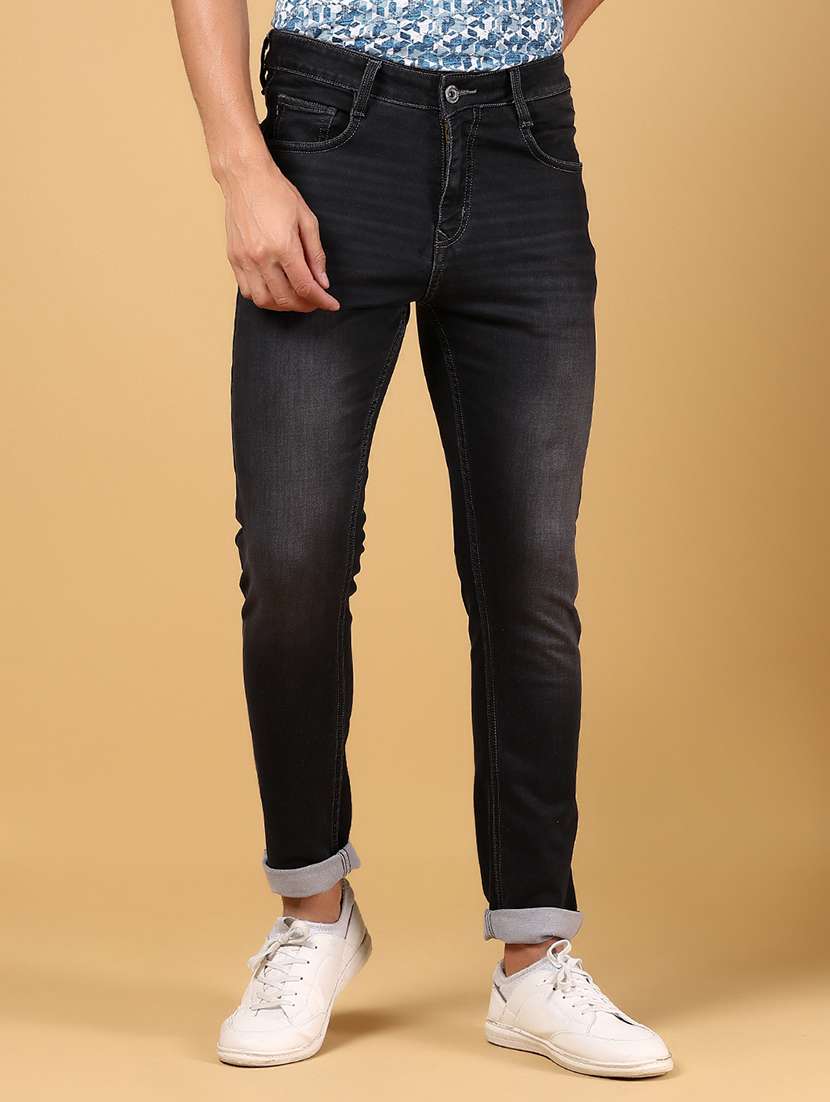 men solid mid rise slim fit jean