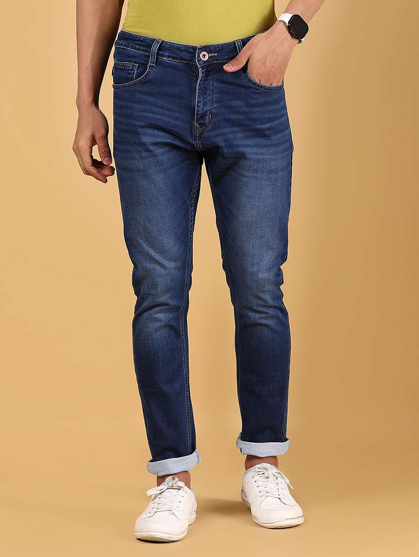 men solid mid rise slim fit jean