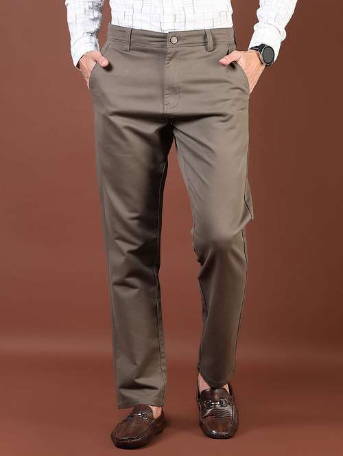 men solid md rise flat front casual chinos - 21872662 - Standard Image - 0