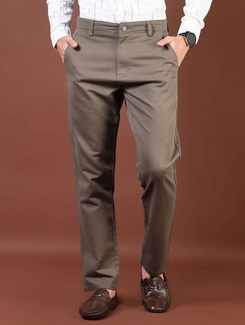 men solid md rise flat front casual chinos - 21872662 - Zoom Image - 0