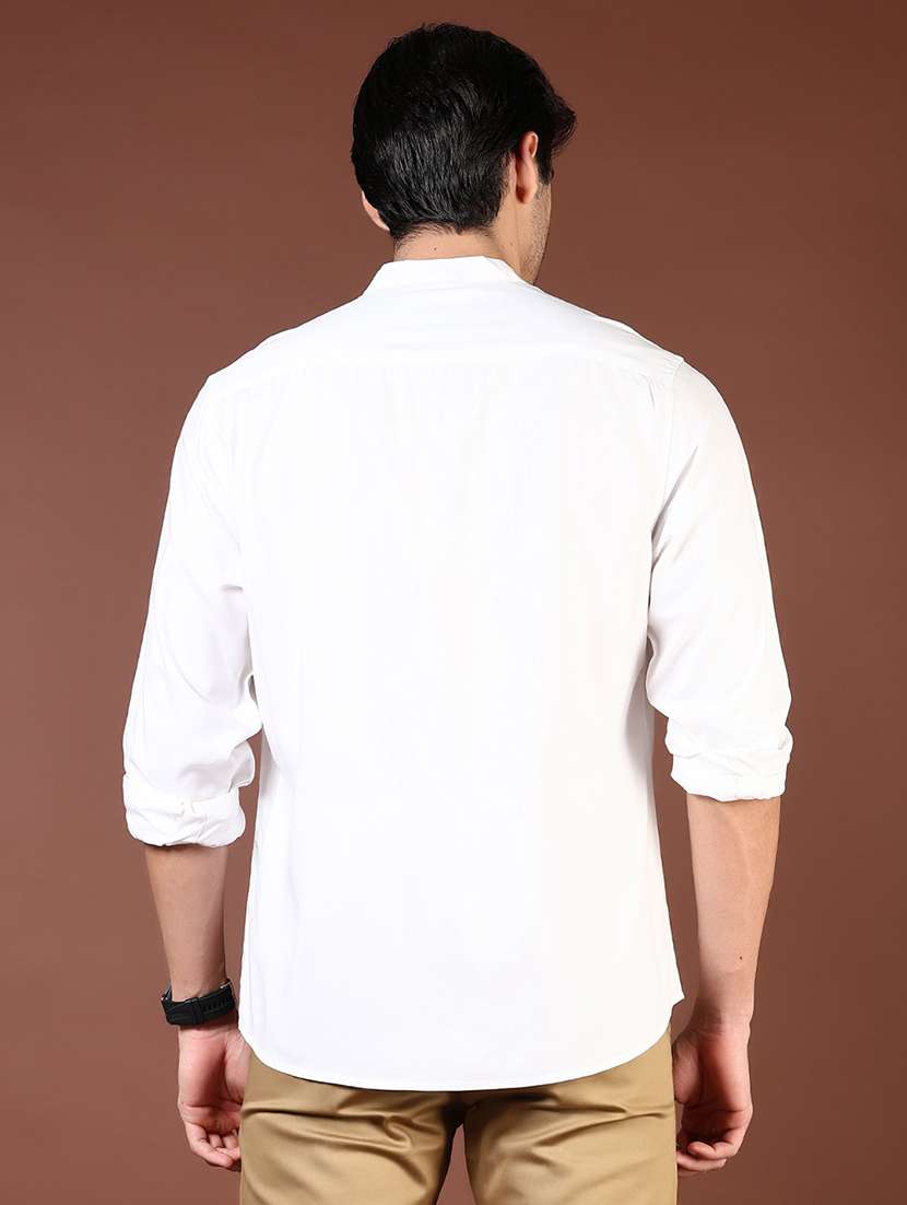 men solid mandarin collared long sleeve casual shirt - 21872671 -  Standard Image - 2