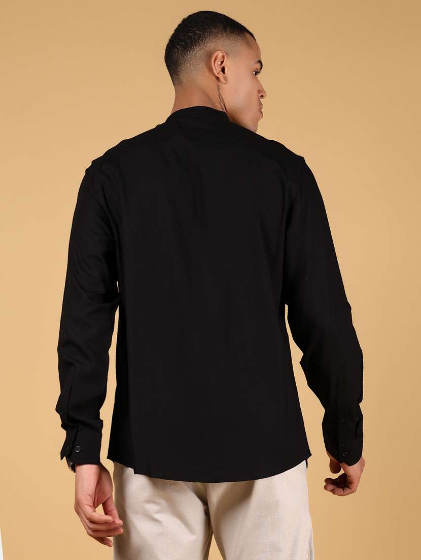 men solid mandarin collar long sleeve casual shirt - 21872697 -  Standard Image - 2