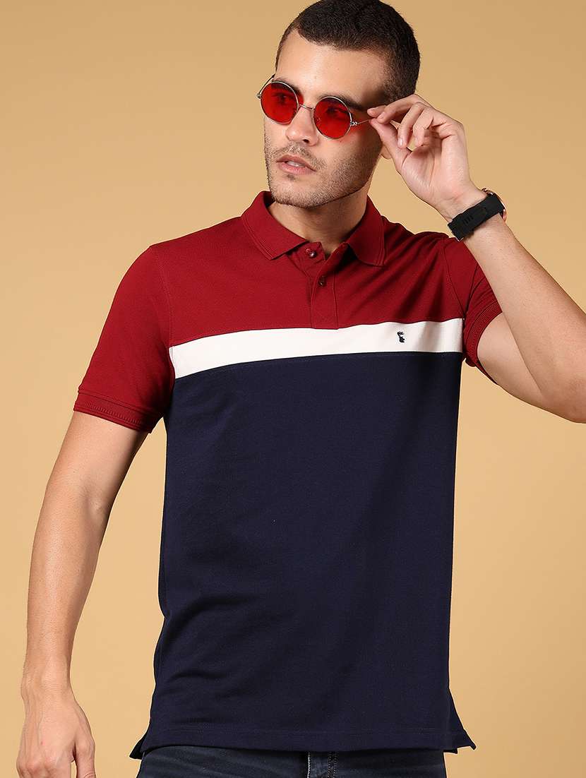 men color block short sleeve regular fit polo t-shirt