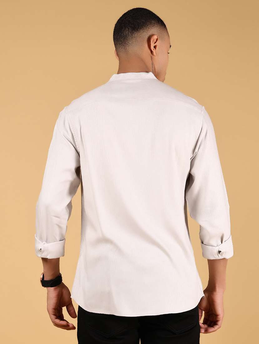 men solid mandarin collar long sleeve casual shirt - 21872776 -  Standard Image - 2