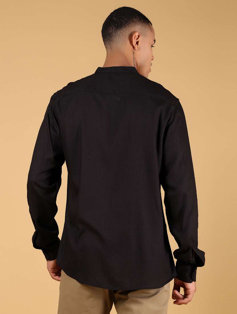 men solid mandarin collar long sleeve casual shirt - 21872777 - Standard Image - 2