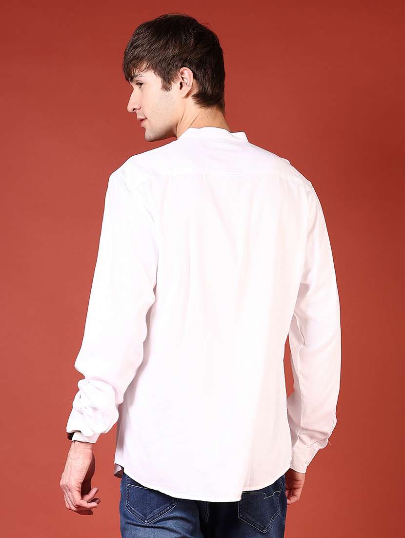 men solid mandarin collar long sleeve casual shirt - 21872805 - Standard Image - 2
