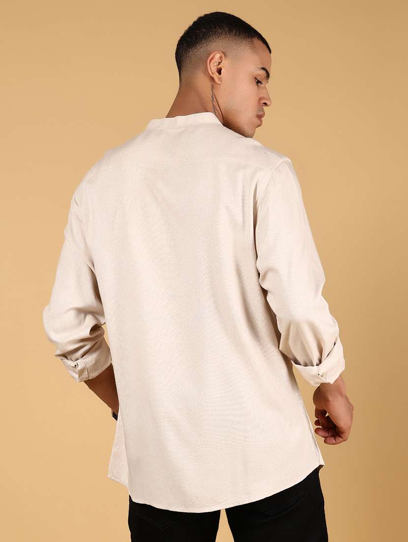 men solid mandarin collar long sleeve casual shirt - 21872806 - Standard Image - 2