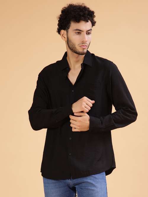 men solid collared long sleeve casual shirt - 21872809 - Standard Image - 0
