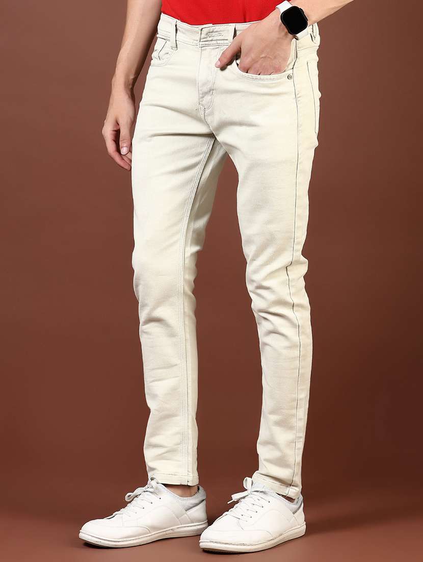 men's beige cotton blend slim jeans - 21872815 -  Standard Image - 2