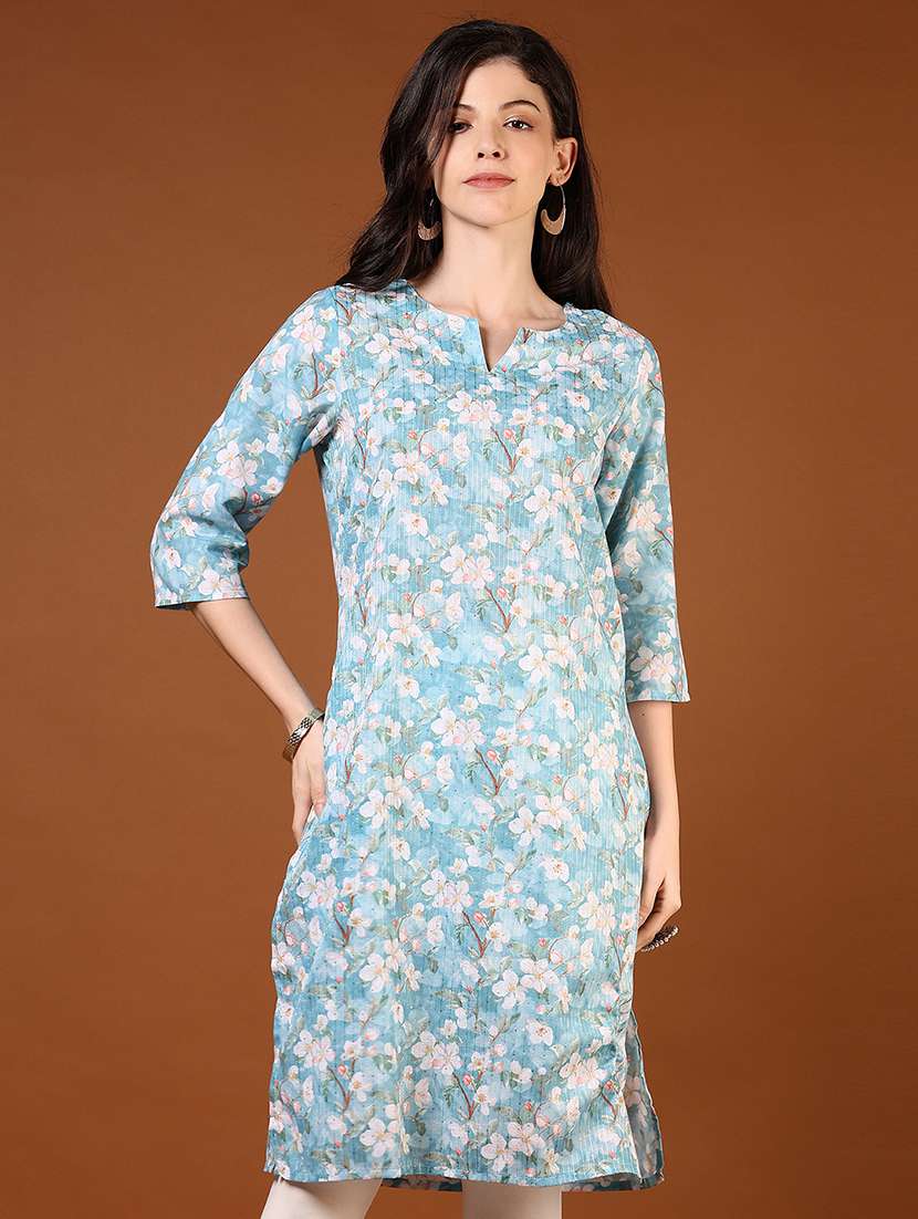 women three quarter sleeve straight kurta - 21872832 -  Standard Image - 2
