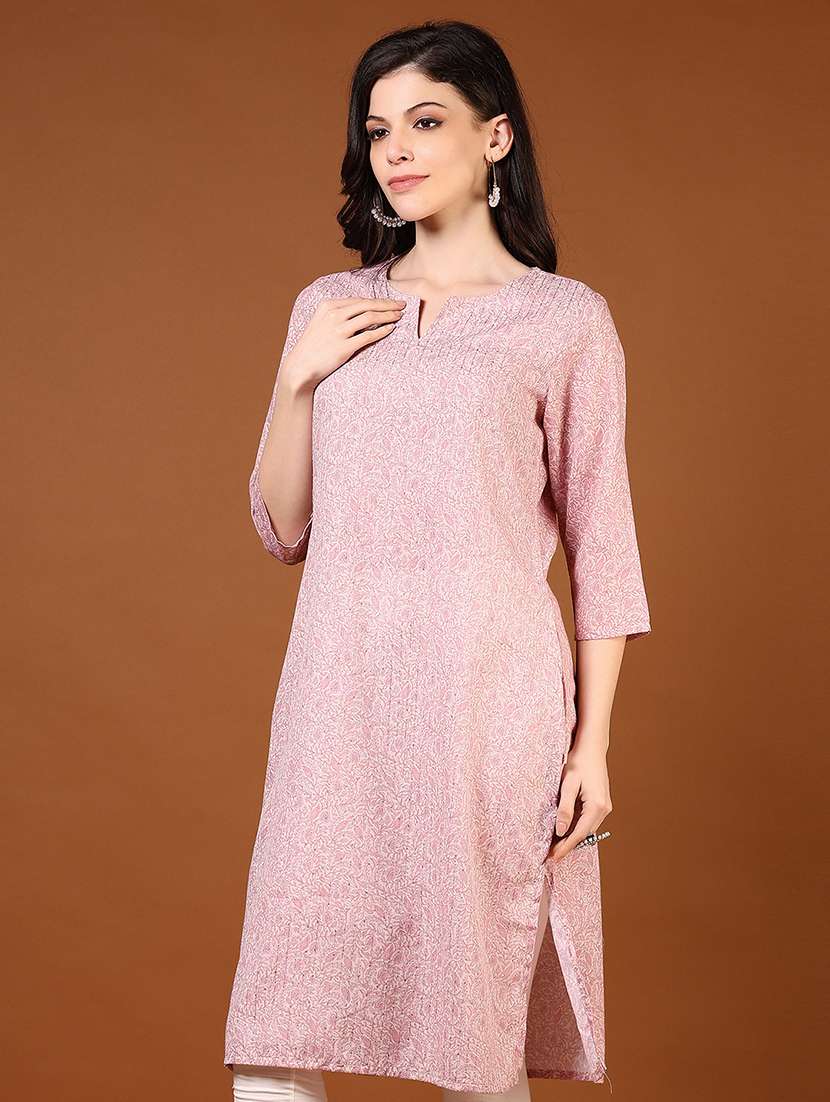 women three quarter sleeve straight kurta - 21872833 -  Standard Image - 2