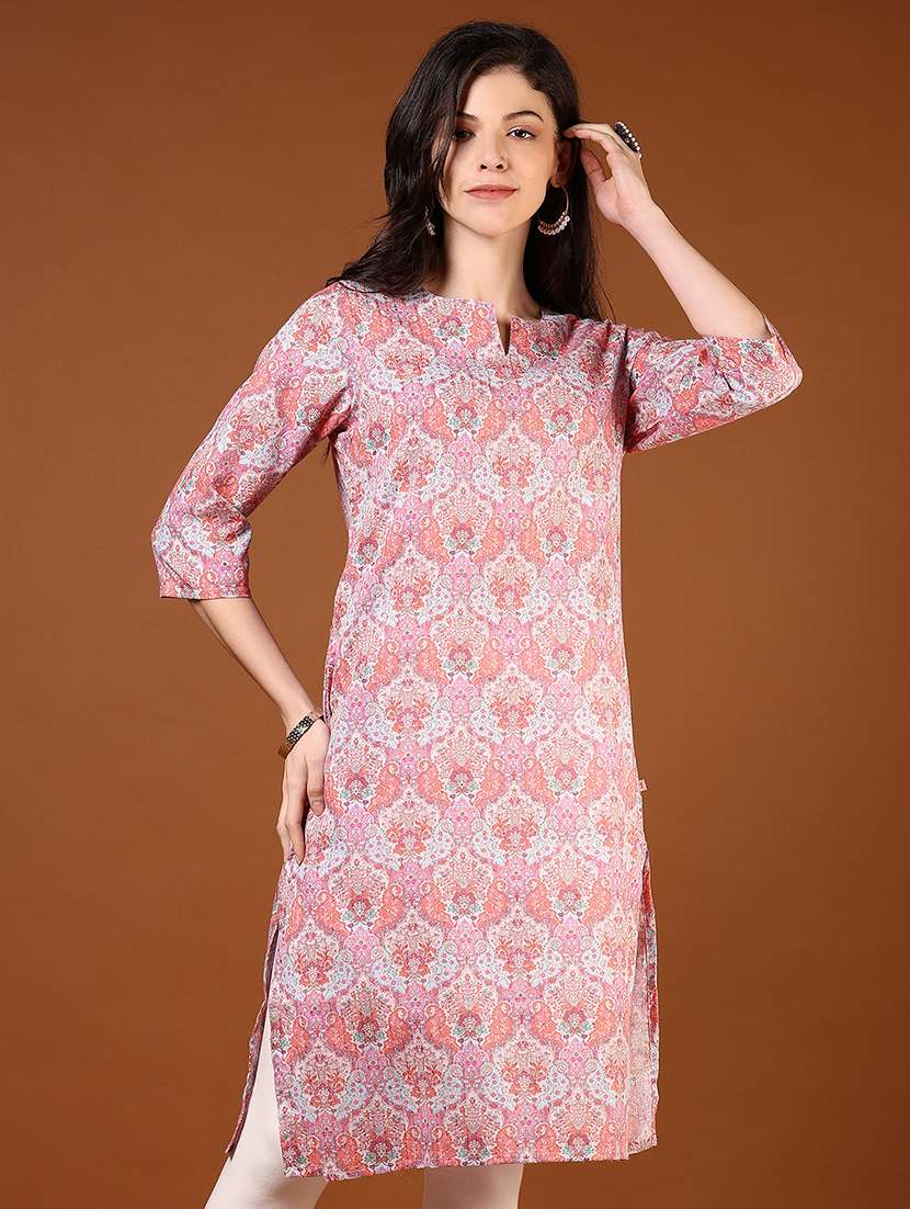 women three quarter sleeve straight kurta - 21872846 -  Standard Image - 2