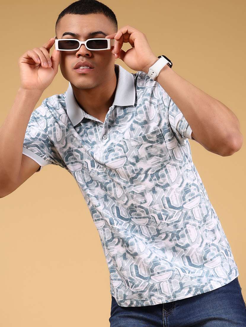 men printed short sleeve regular fit polo t-shirt