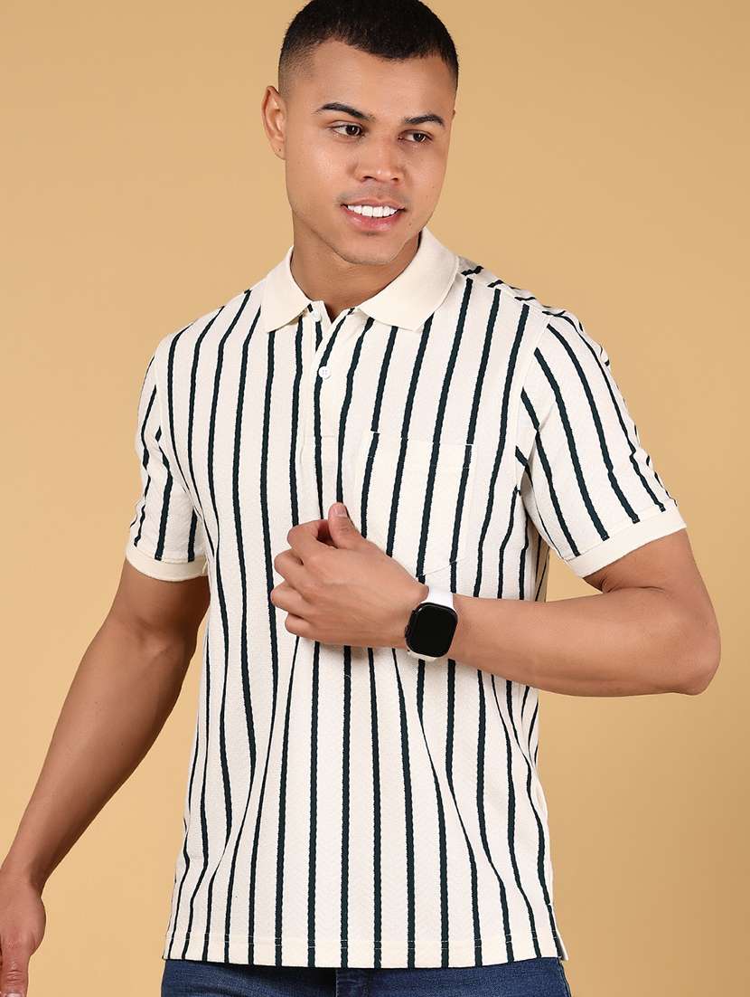men striped short sleeve regular fit polo t-shirt
