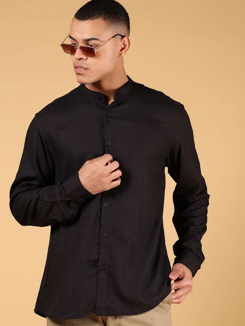 men printed mandarin collar long sleeve shirt