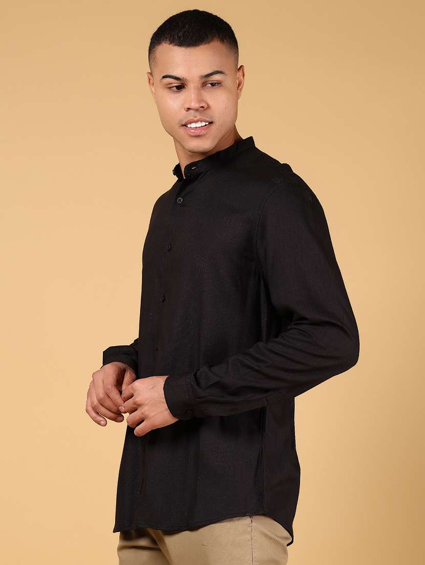 men printed mandarin collar long sleeve shirt - 21873118 -  Standard Image - 2