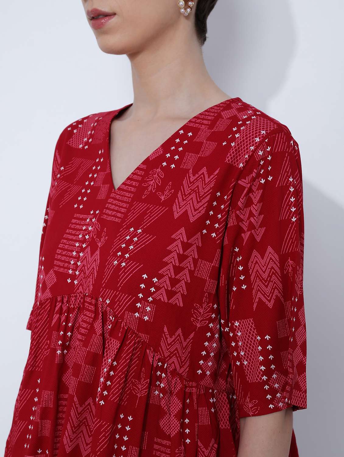 women prined short sleeve peplum top - 21873284 - Standard Image - 2