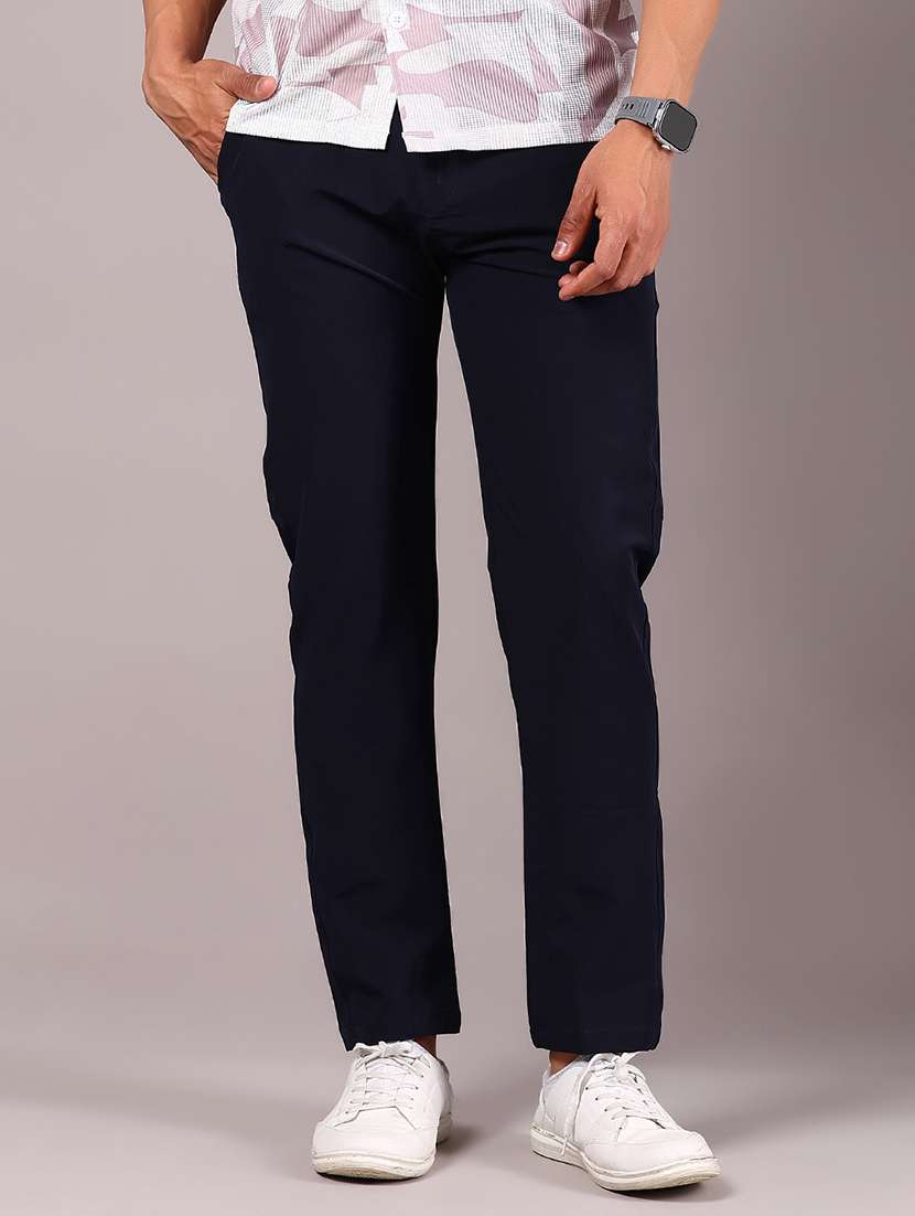 men solid mid rise full length casual trouser