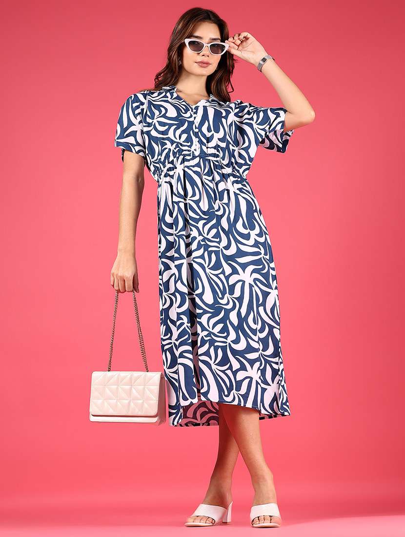 women printed short sleeve a-line dress