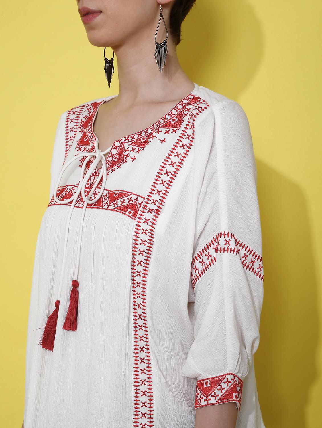 women embroidered three quarter sleeve ethnic top - 21873331 - Standard Image - 2