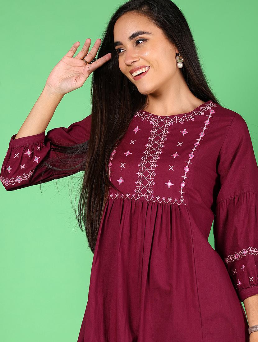 purple cotton aline kurta - 21873332 - Standard Image - 2