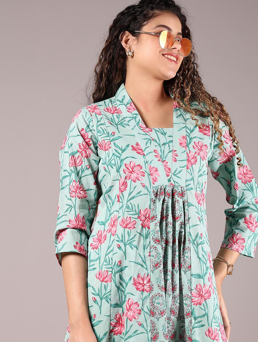 green cotton aline kurta - 21873334 - Standard Image - 2