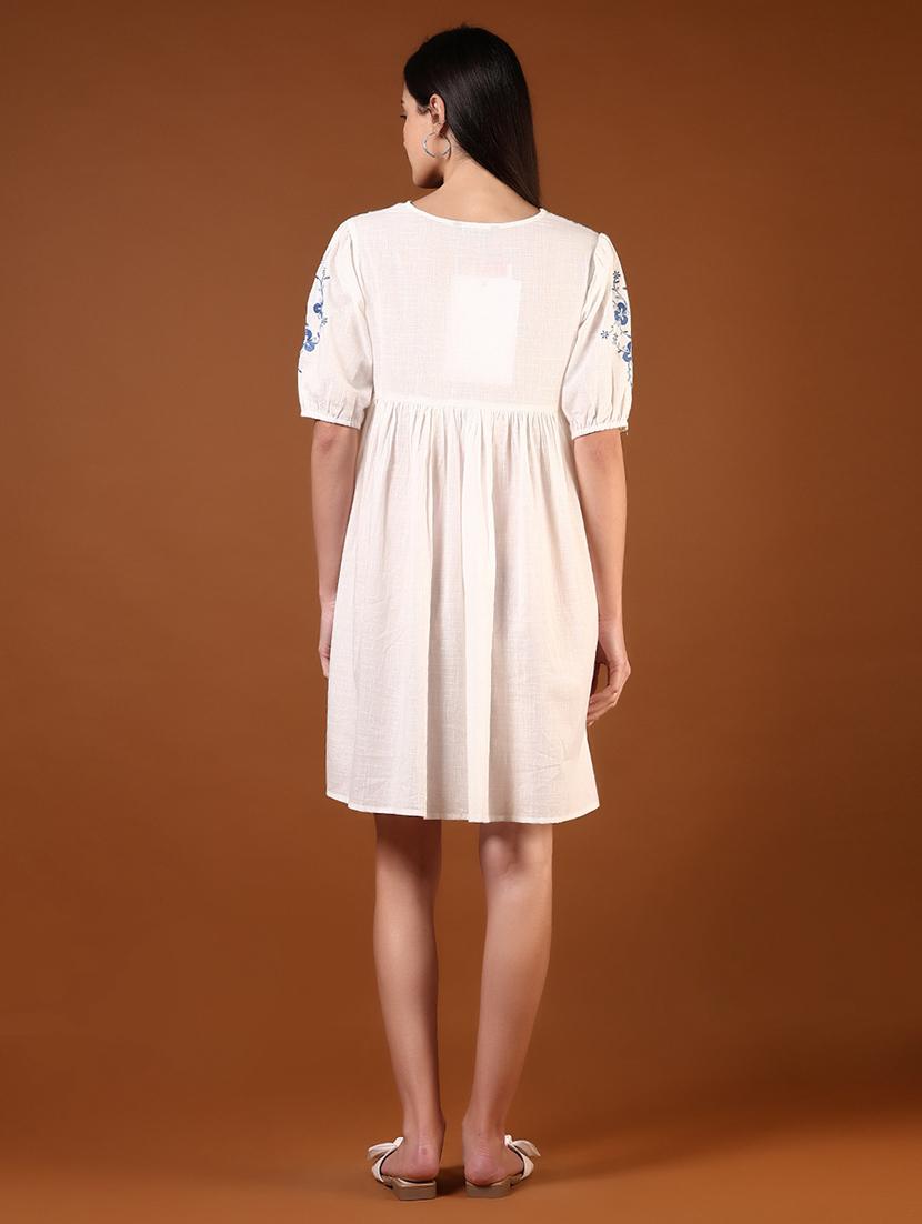 women embroidered puff sleeve a-line dress - 21873340 - Standard Image - 2