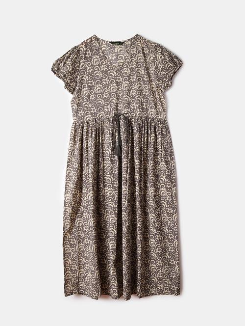 women grey printed short sleeve a-line dress - 21873341 - Standard Image - 0