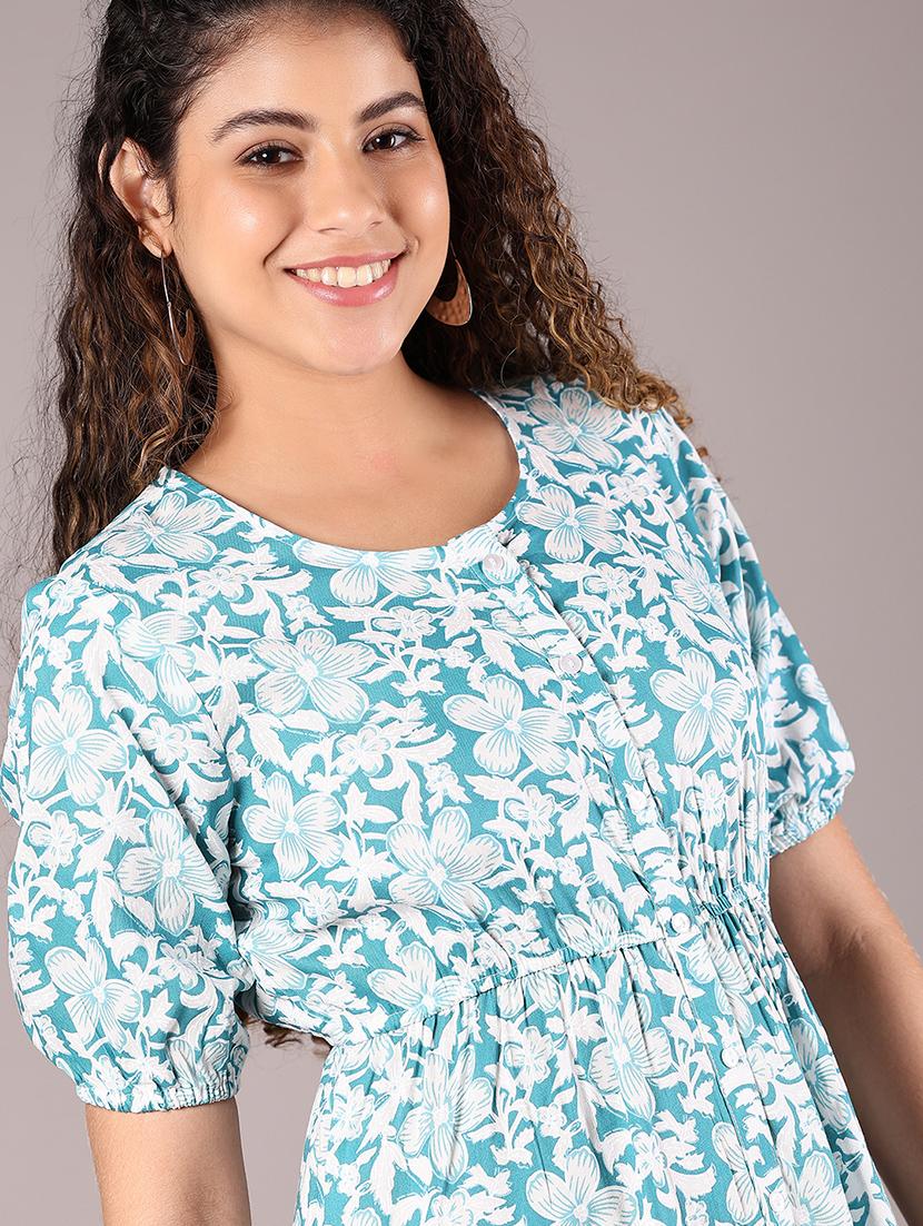 women floral print puff sleeve tiered dress - 21873342 - Standard Image - 2